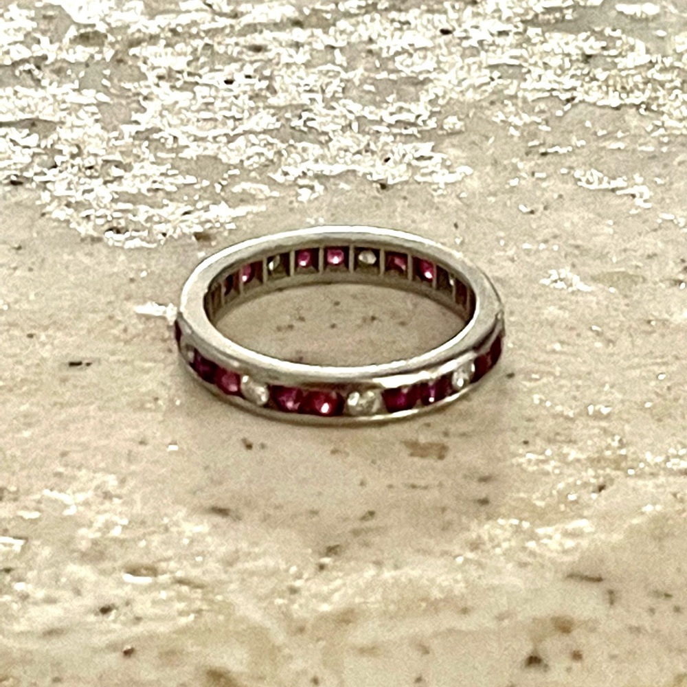 Diamond And Ruby Platinum Ring Eternity Band - image 7